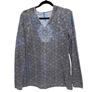 Kuhl Hooded Long Sleeve Top Size L Mandala Print Lightweight V-Neck Pullover‎